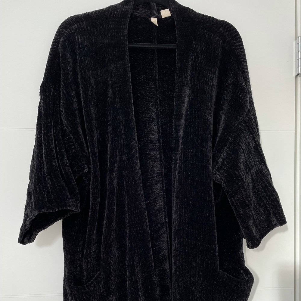 Anthropologie Black Chenille Velvet Cardigan